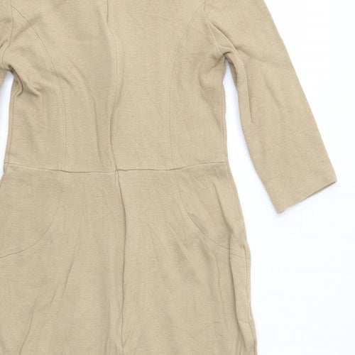 Per Una Womens Beige  Wool Jumper Dress  Size 12  Scoop Neck Zip