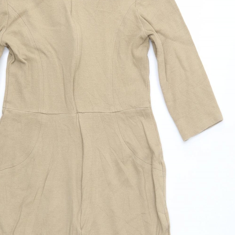 Per Una Womens Beige  Wool Jumper Dress  Size 12  Scoop Neck Zip