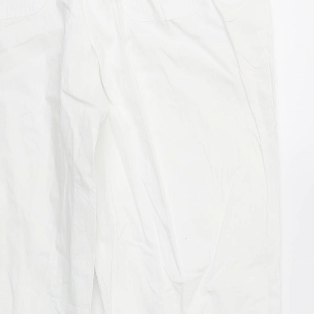 Marks and Spencer Womens White  Cotton Trousers  Size 18 L30 in Regular Drawstring