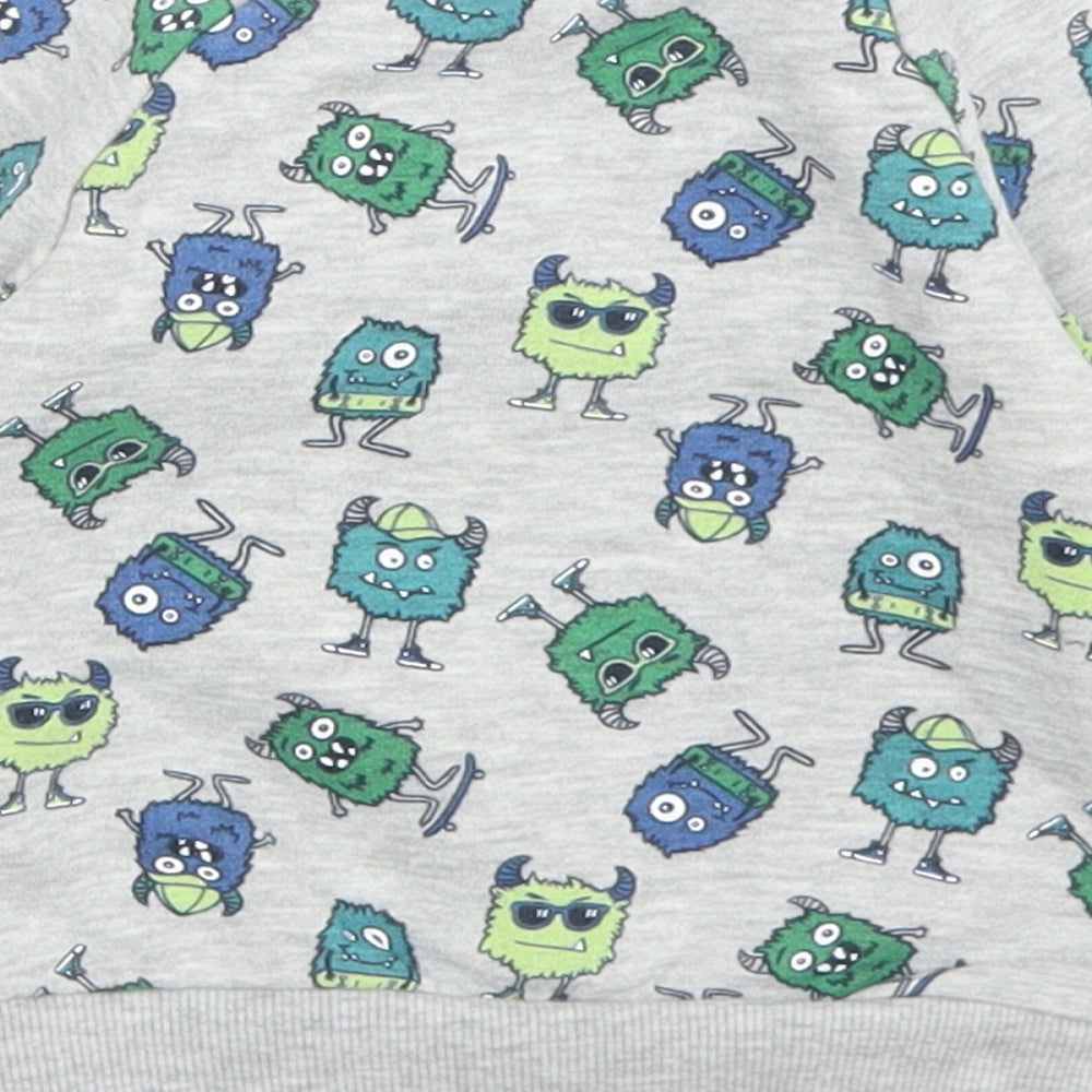 Primark Boys Grey Geometric Cotton Pullover Casual Size 3-6 Months Crew Neck Snap - Monsters
