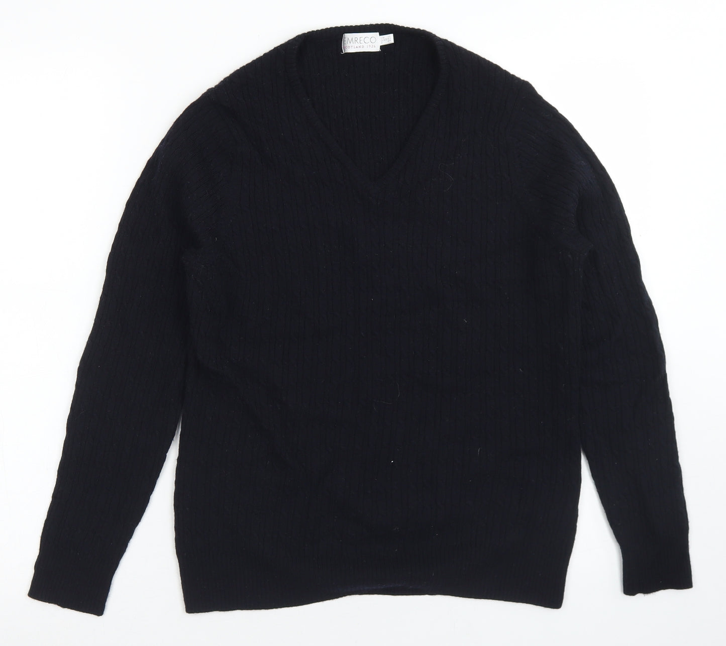 Emreco Womens Blue V-Neck  Wool Pullover Jumper Size 16