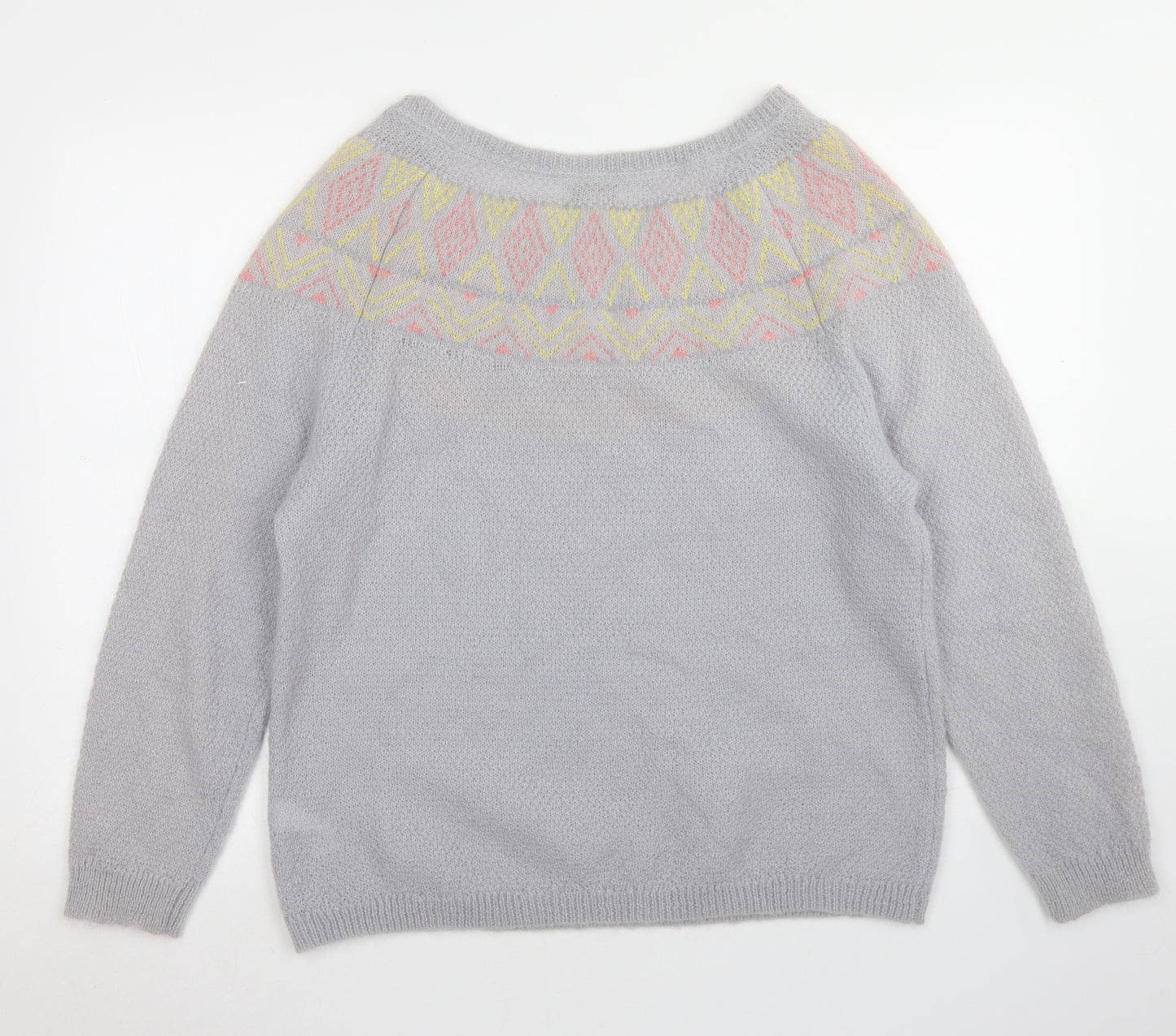 Monsoon Womens Blue Round Neck Fair Isle Nylon Pullover Jumper Size 16