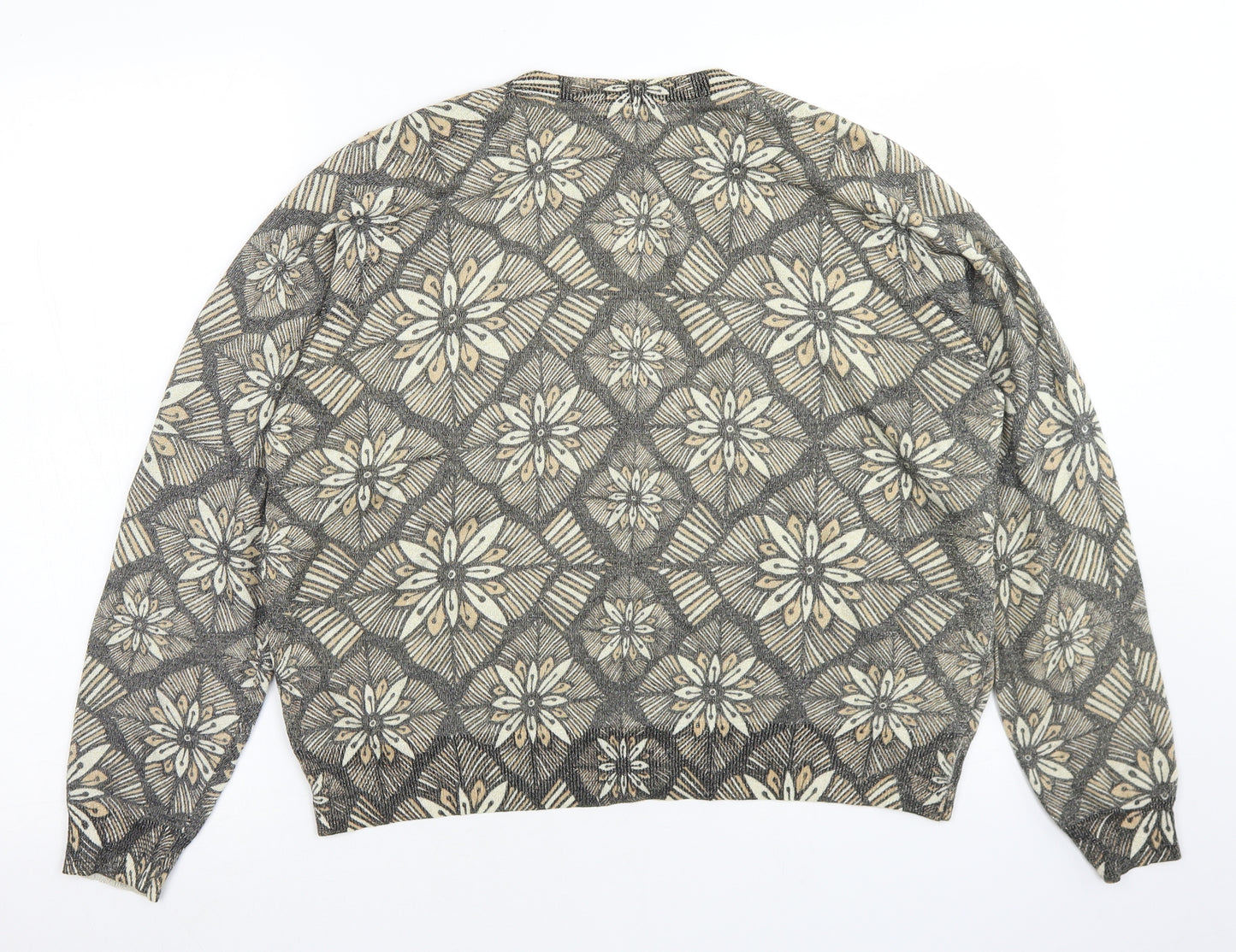 Marks and Spencer Womens Gold Crew Neck Floral Viscose Cardigan Jumper Size 22