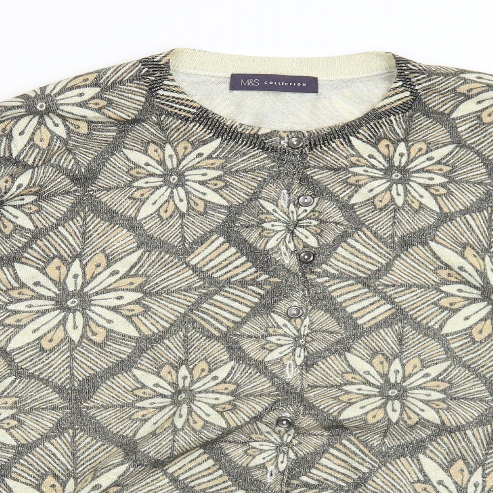 Marks and Spencer Womens Gold Crew Neck Floral Viscose Cardigan Jumper Size 22