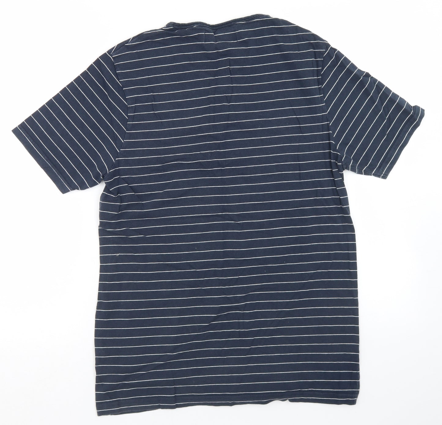 River Island Mens Blue Striped Cotton  T-Shirt Size M Henley