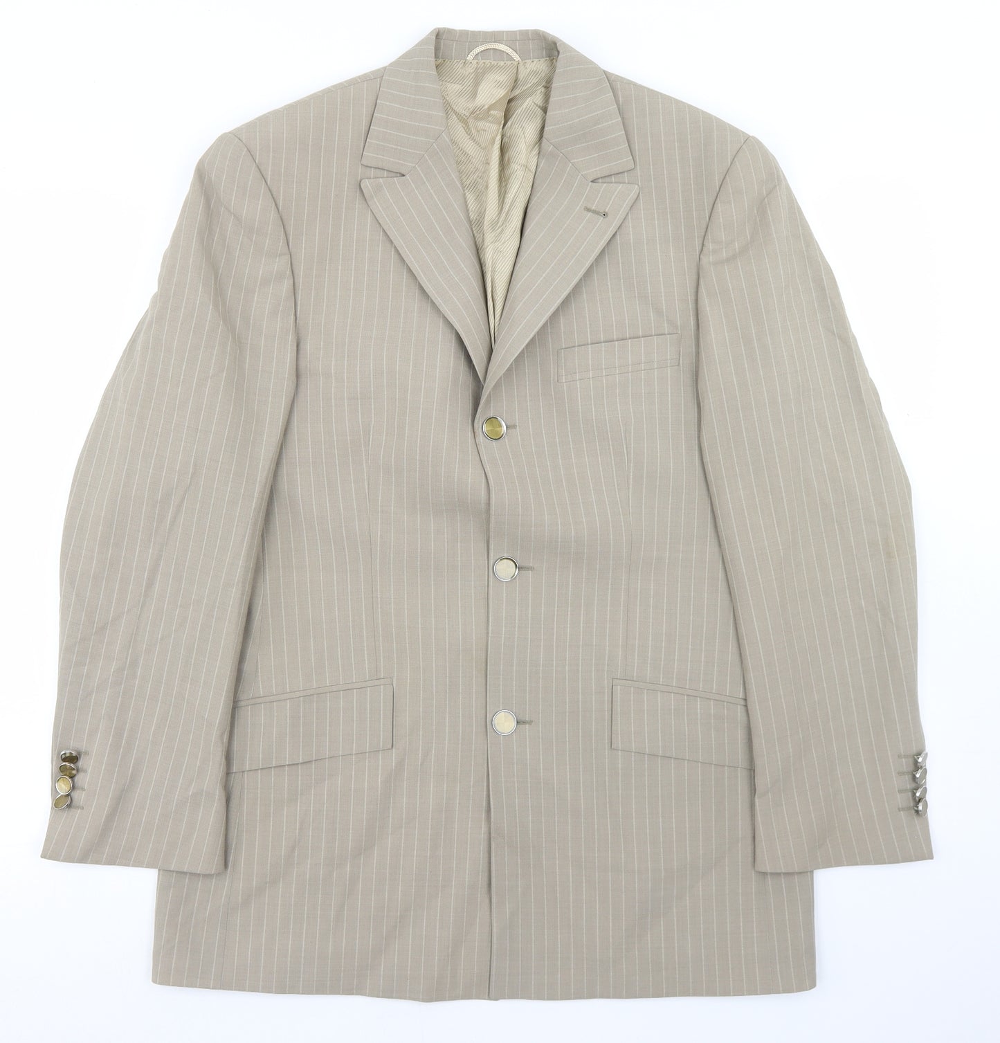 Masterhand Mens Beige Striped Wool Jacket Blazer Size 36