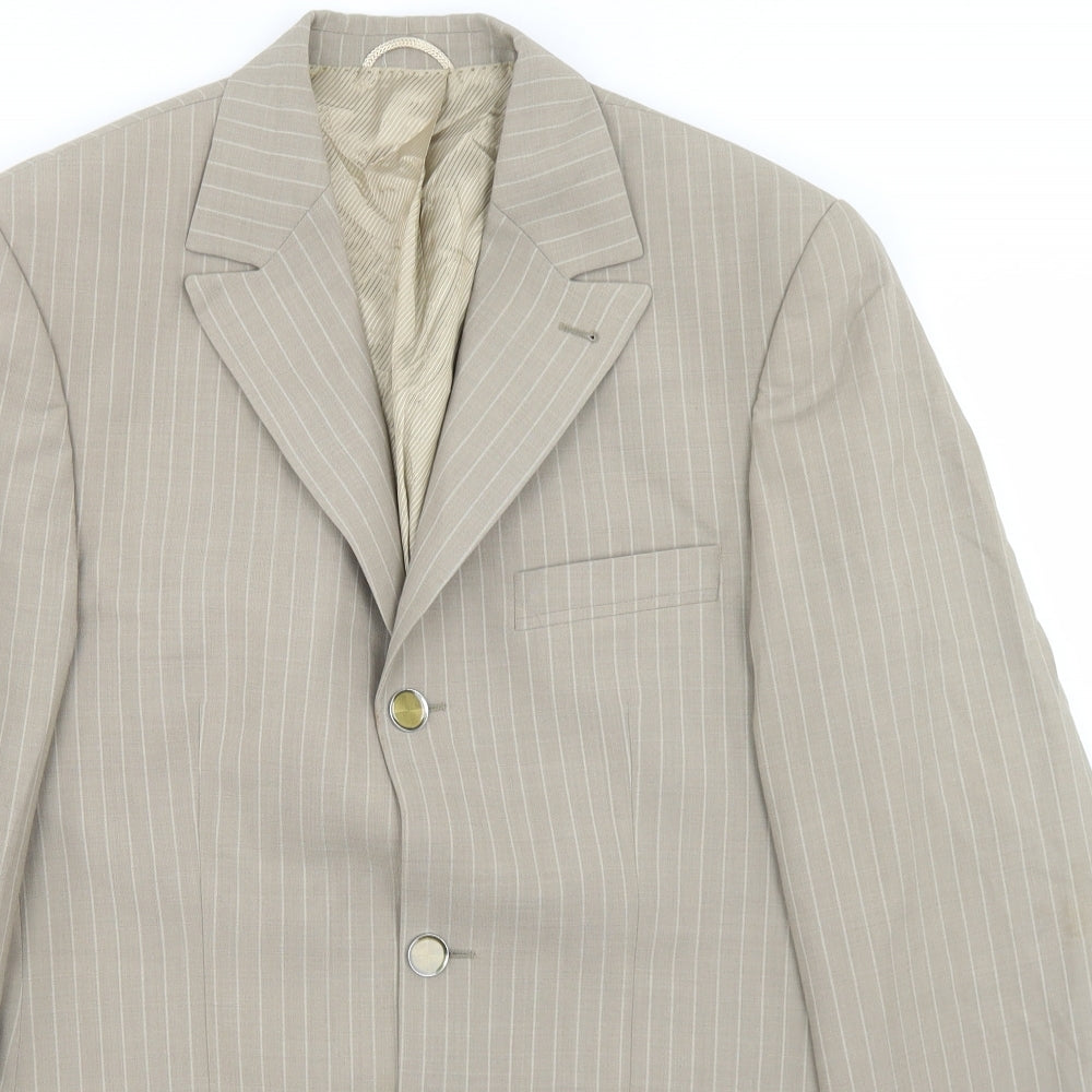 Masterhand Mens Beige Striped Wool Jacket Blazer Size 36
