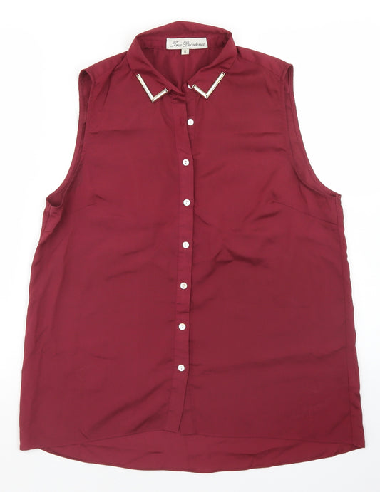 Front view of True Decadence women’s purple polyester basic button-up, size UK 12, collared