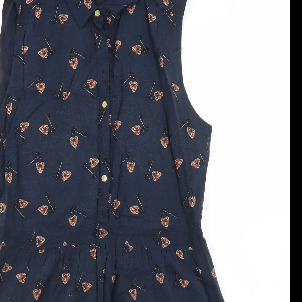 Oasis Womens Blue Floral Viscose Skater Dress  Size 14  Collared Button