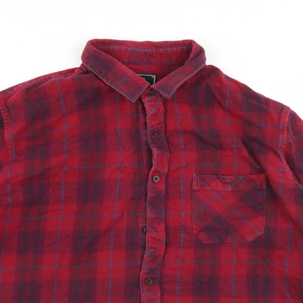John Partridge Mens Red Plaid Cotton  Button-Up Size XL Collared Button