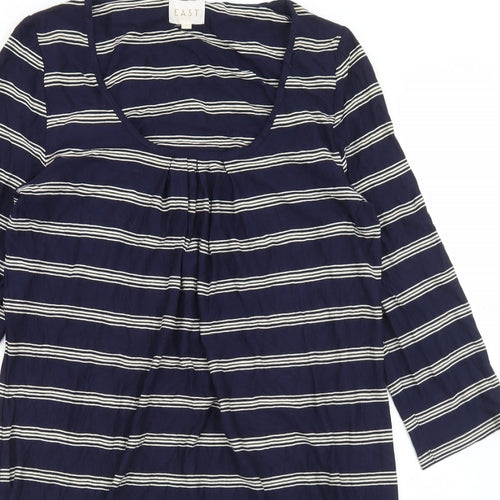 EAST Womens Blue Striped Viscose Tunic T-Shirt Size 8 Scoop Neck
