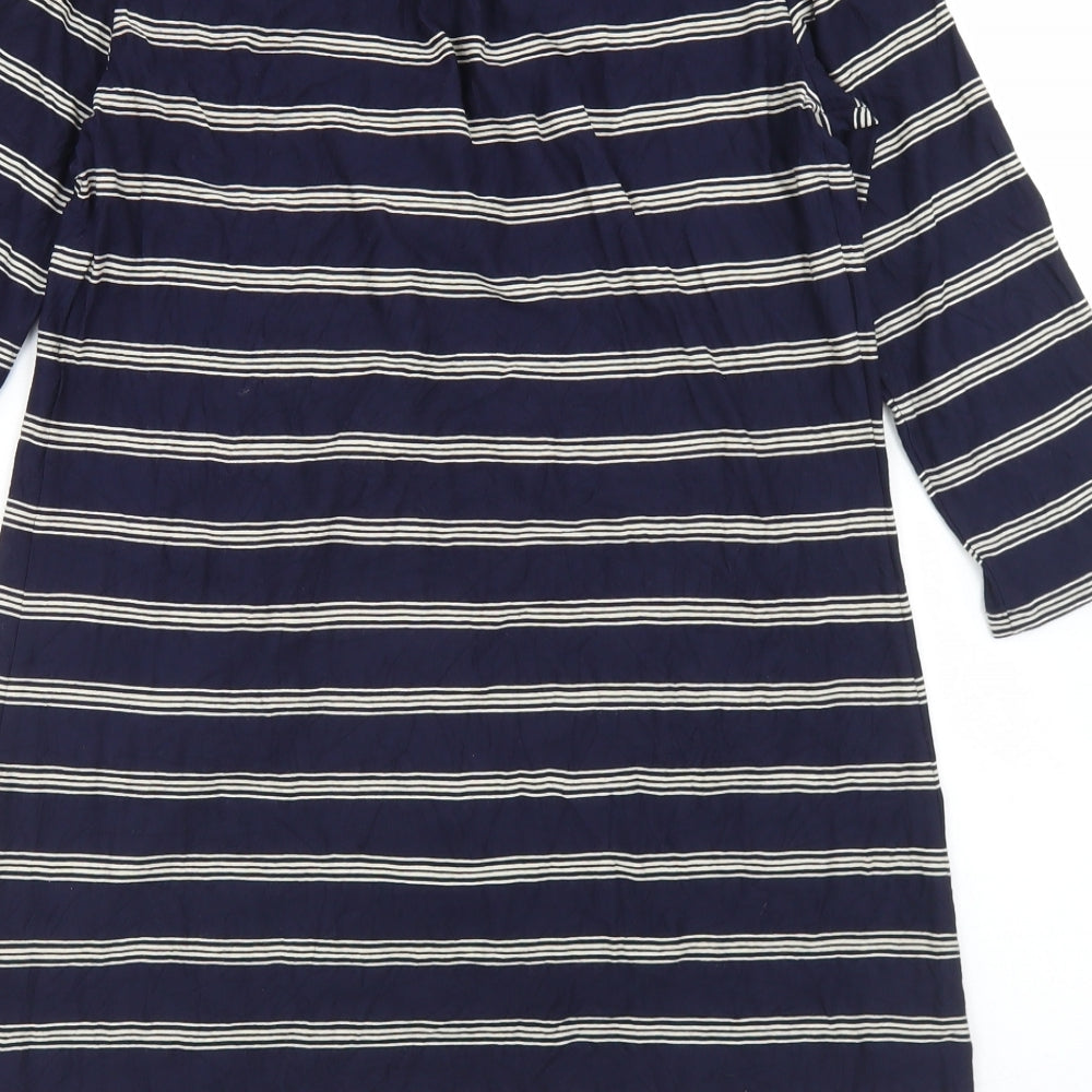 EAST Womens Blue Striped Viscose Tunic T-Shirt Size 8 Scoop Neck