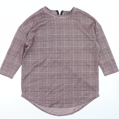 Primark Womens Purple Houndstooth Polyester Basic T-Shirt Size 2XS Round Neck
