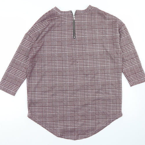 Primark Womens Purple Houndstooth Polyester Basic T-Shirt Size 2XS Round Neck