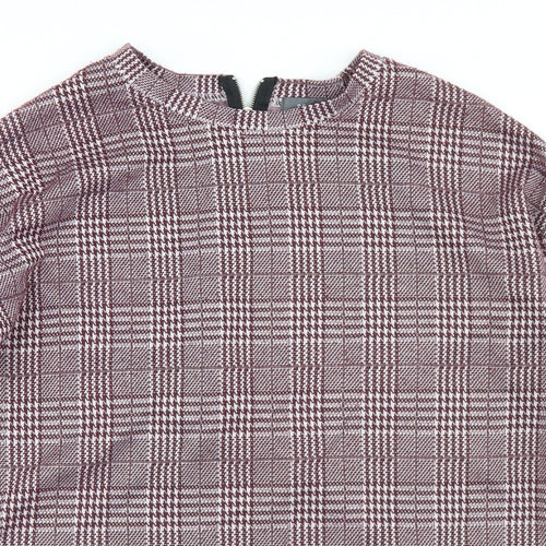 Primark Womens Purple Houndstooth Polyester Basic T-Shirt Size 2XS Round Neck