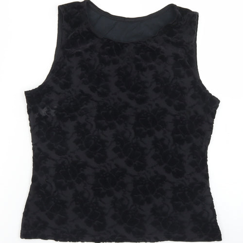 Marks and Spencer Womens Black Floral Cotton Cropped Tank Size 14 Round Neck