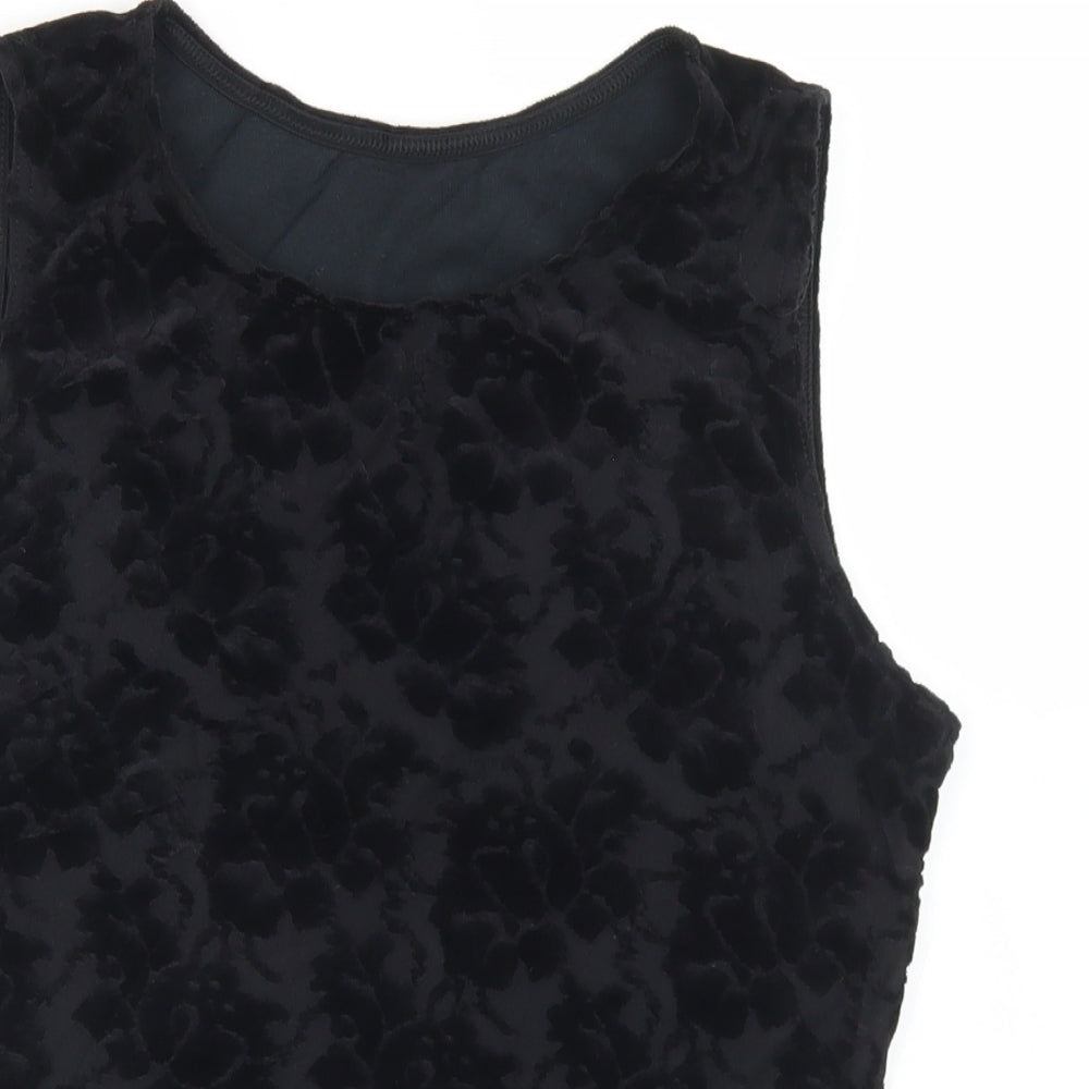 Marks and Spencer Womens Black Floral Cotton Cropped Tank Size 14 Round Neck