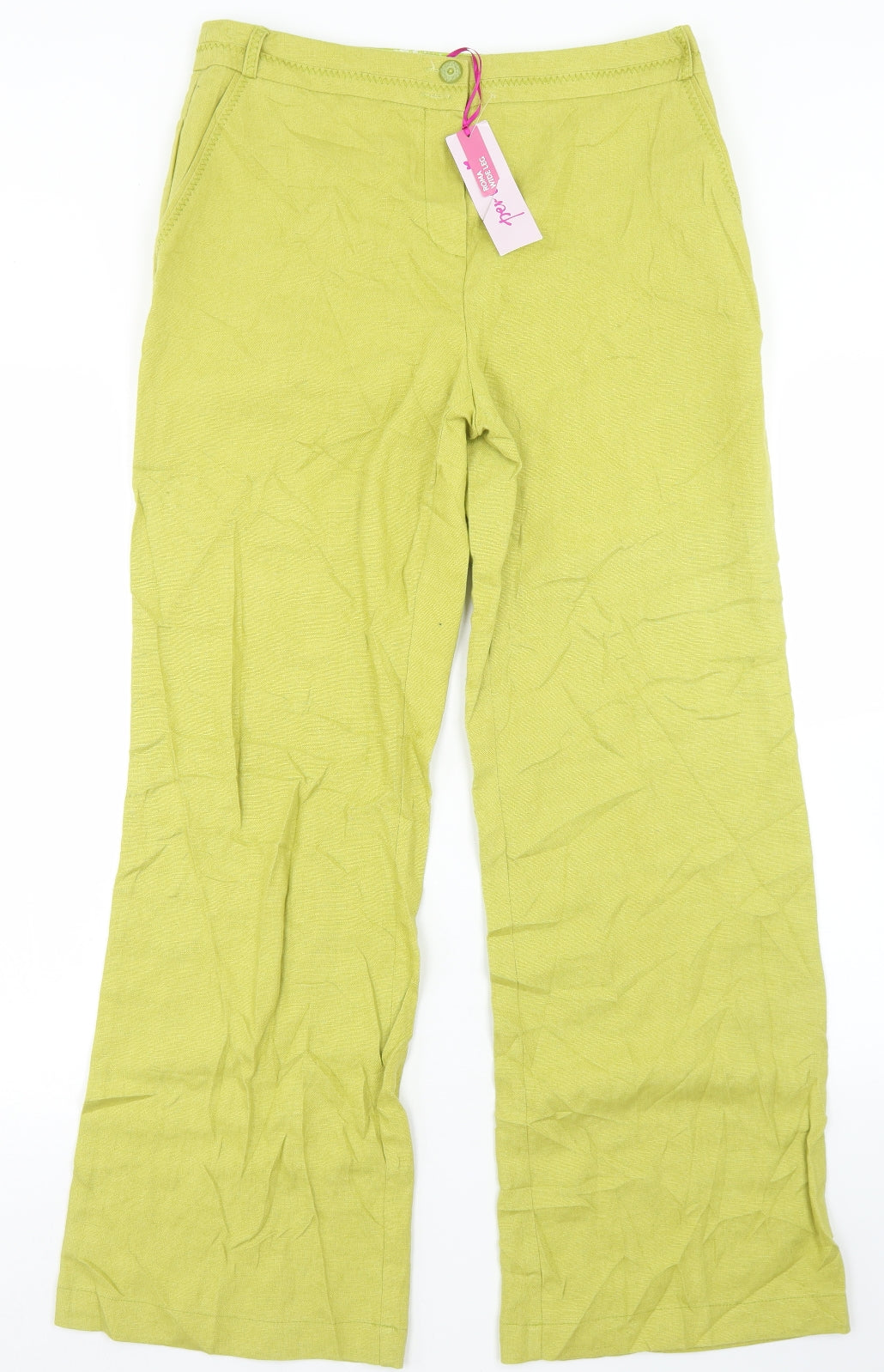 Per Una Womens Yellow  Linen Trousers  Size 12 L29 in Regular Button