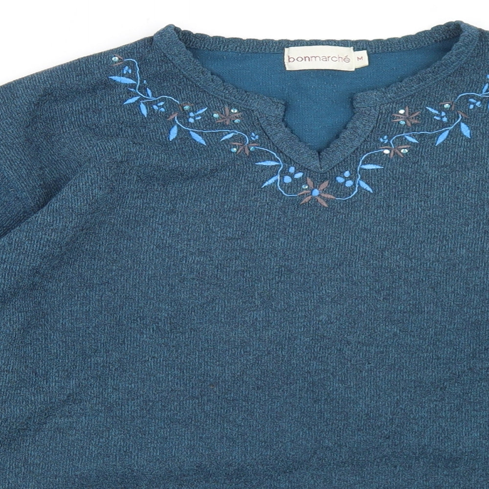 Bonmarché Womens Blue  Polyester Basic T-Shirt Size M Round Neck
