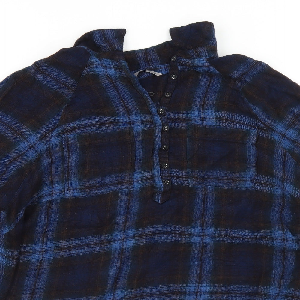 TU Womens Blue Plaid Viscose Basic Blouse Size 20 Collared