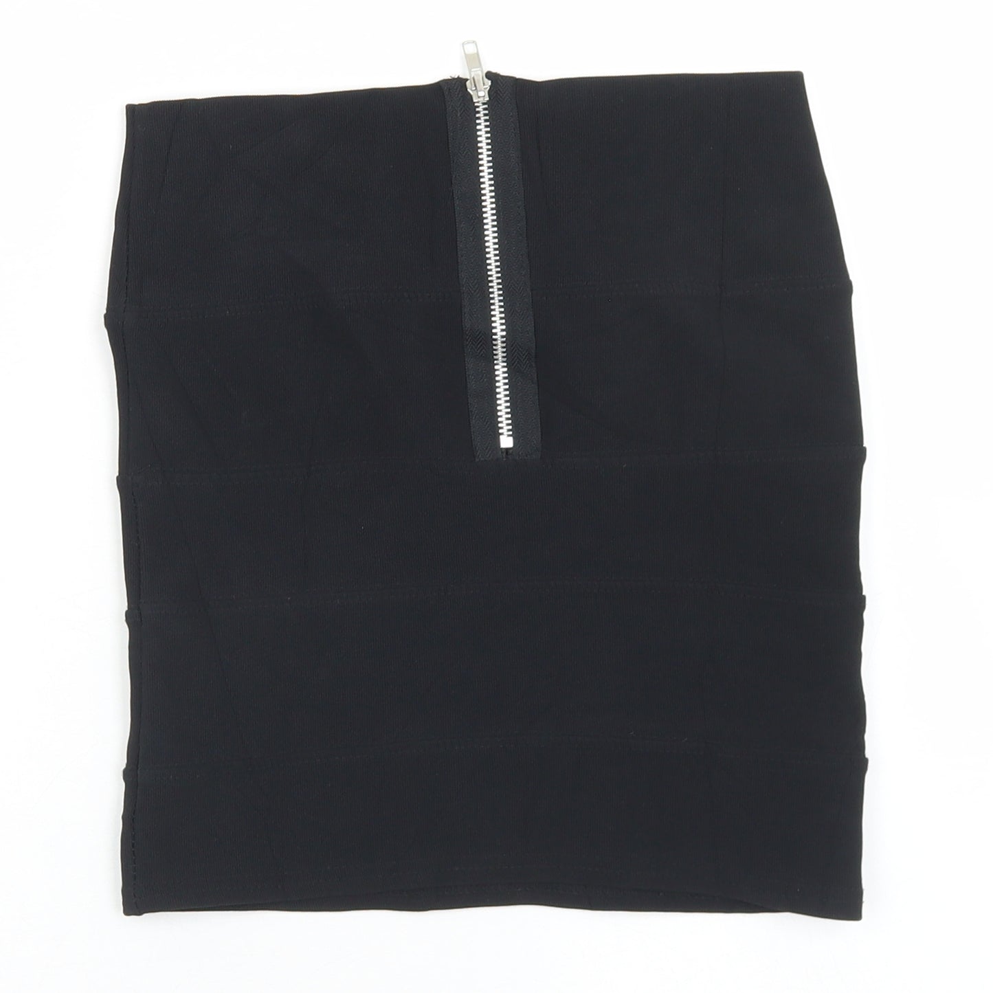 Preworn Womens Black  Polyester Bandage Skirt Size 8   Zip