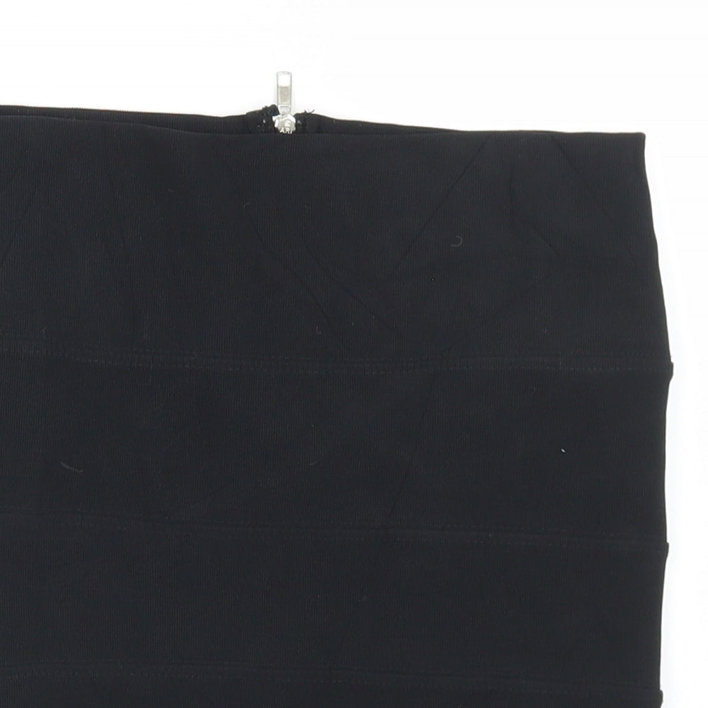 Preworn Womens Black  Polyester Bandage Skirt Size 8   Zip