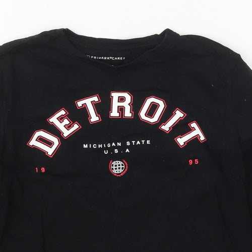 Primark Boys Black  Cotton Basic T-Shirt Size 9-10 Years Crew Neck Pullover - Detroit