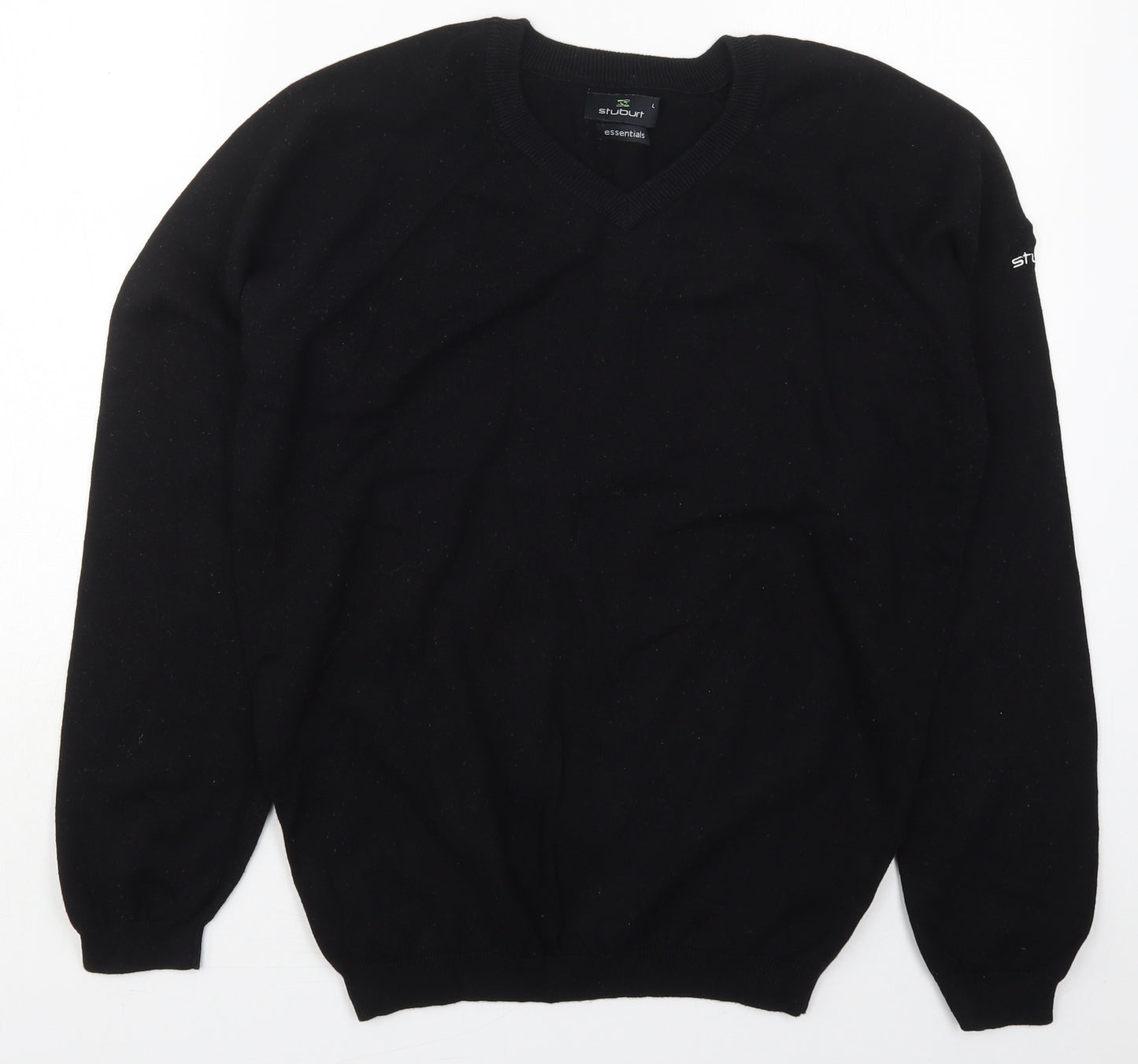 Stuburt Mens Black V-Neck  Cotton Pullover Jumper Size L