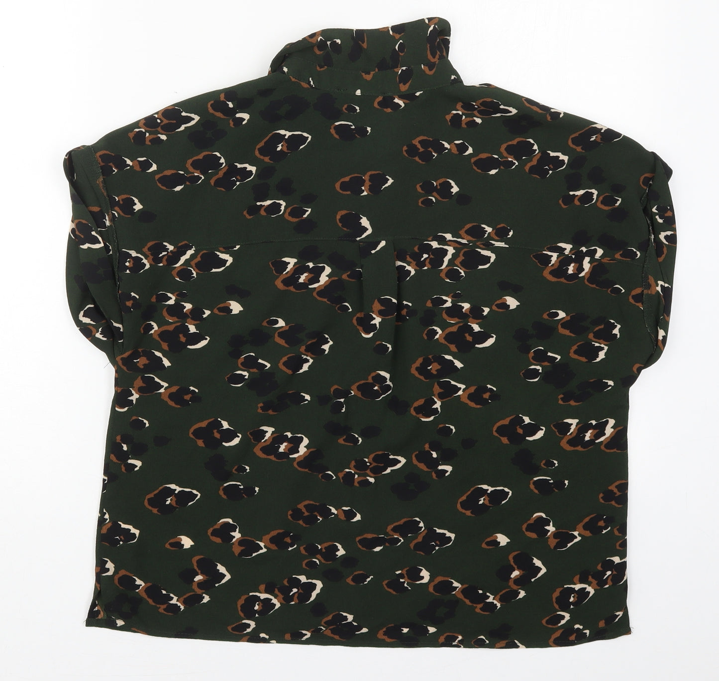 New Look Womens Green Animal Print Polyester Basic Button-Up Size 10 V-Neck