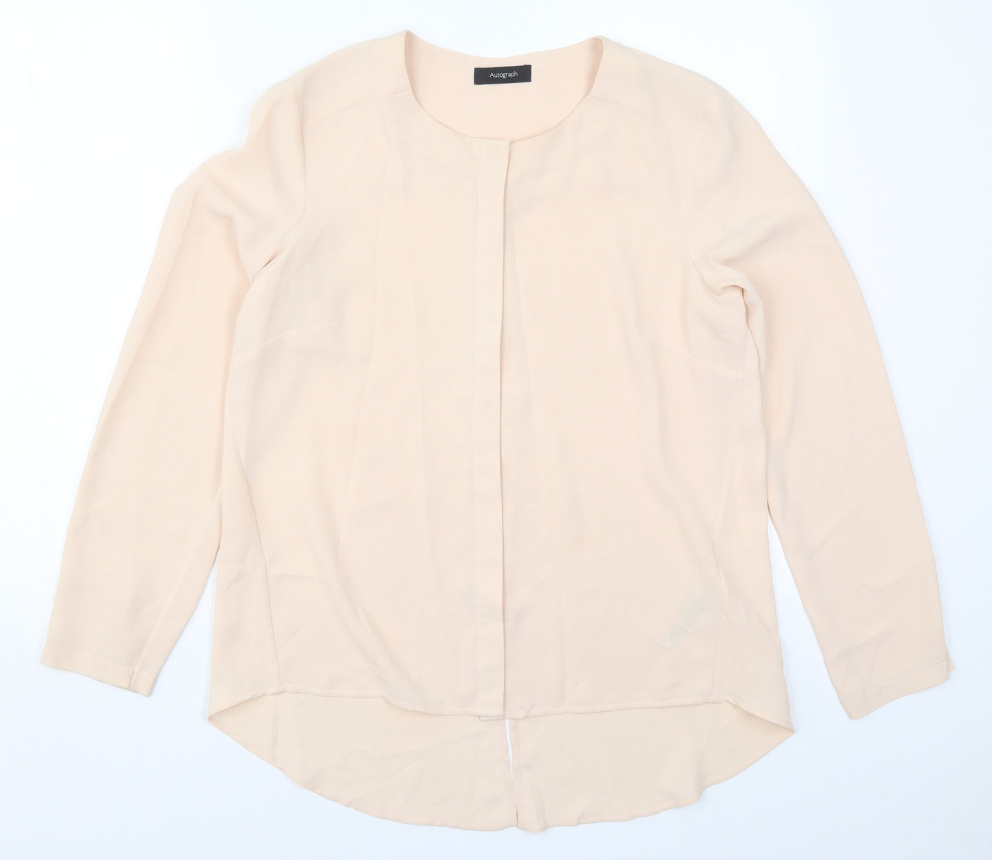 Marks and Spencer Womens Beige  Polyester Basic Button-Up Size 12 Round Neck