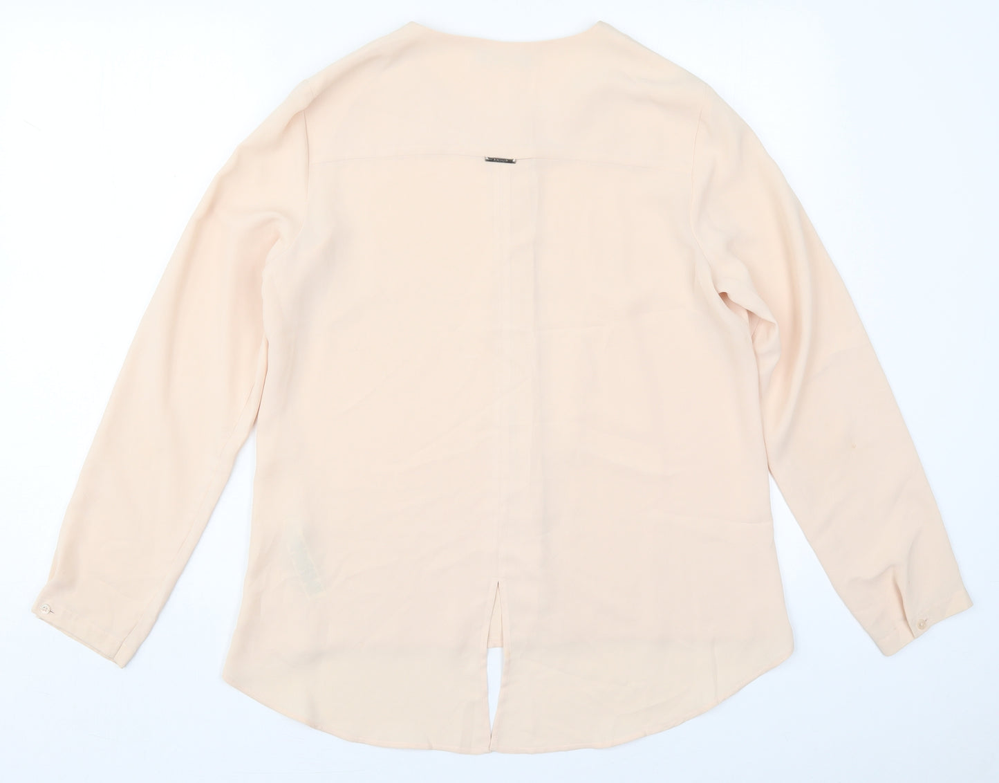 Marks and Spencer Womens Beige  Polyester Basic Button-Up Size 12 Round Neck