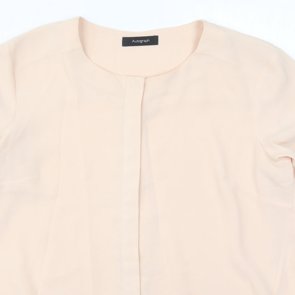 Marks and Spencer Womens Beige  Polyester Basic Button-Up Size 12 Round Neck