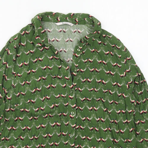 TU Womens Green  Viscose Basic Button-Up Size 14 Collared - Bird Prints