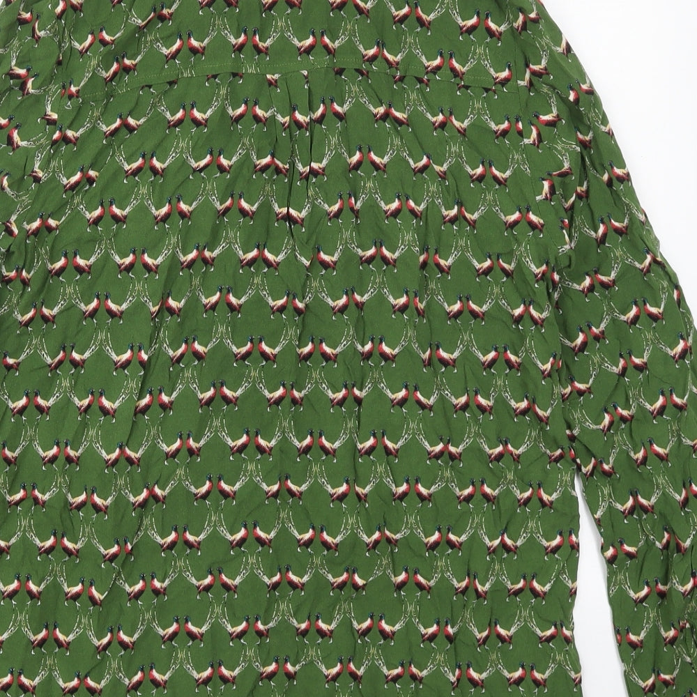 TU Womens Green  Viscose Basic Button-Up Size 14 Collared - Bird Prints