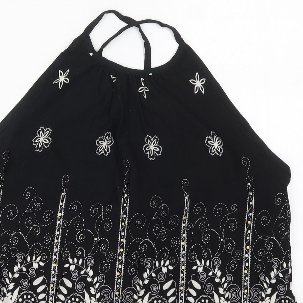 Dorothy Perkins Womens Black Floral Viscose Basic Tank Size 16 Halter