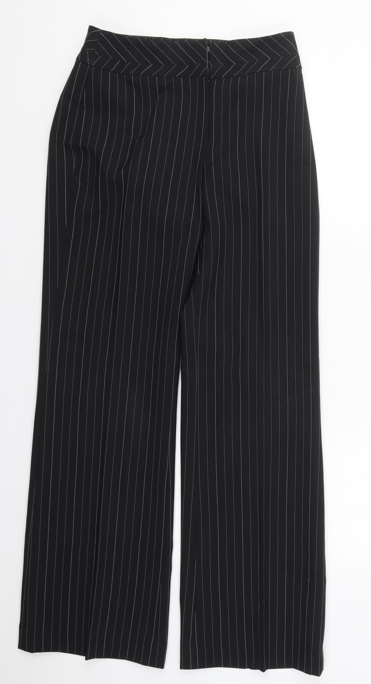 F&F Womens Black Striped Polyester Trousers  Size 8 L33 in Regular Hook & Eye