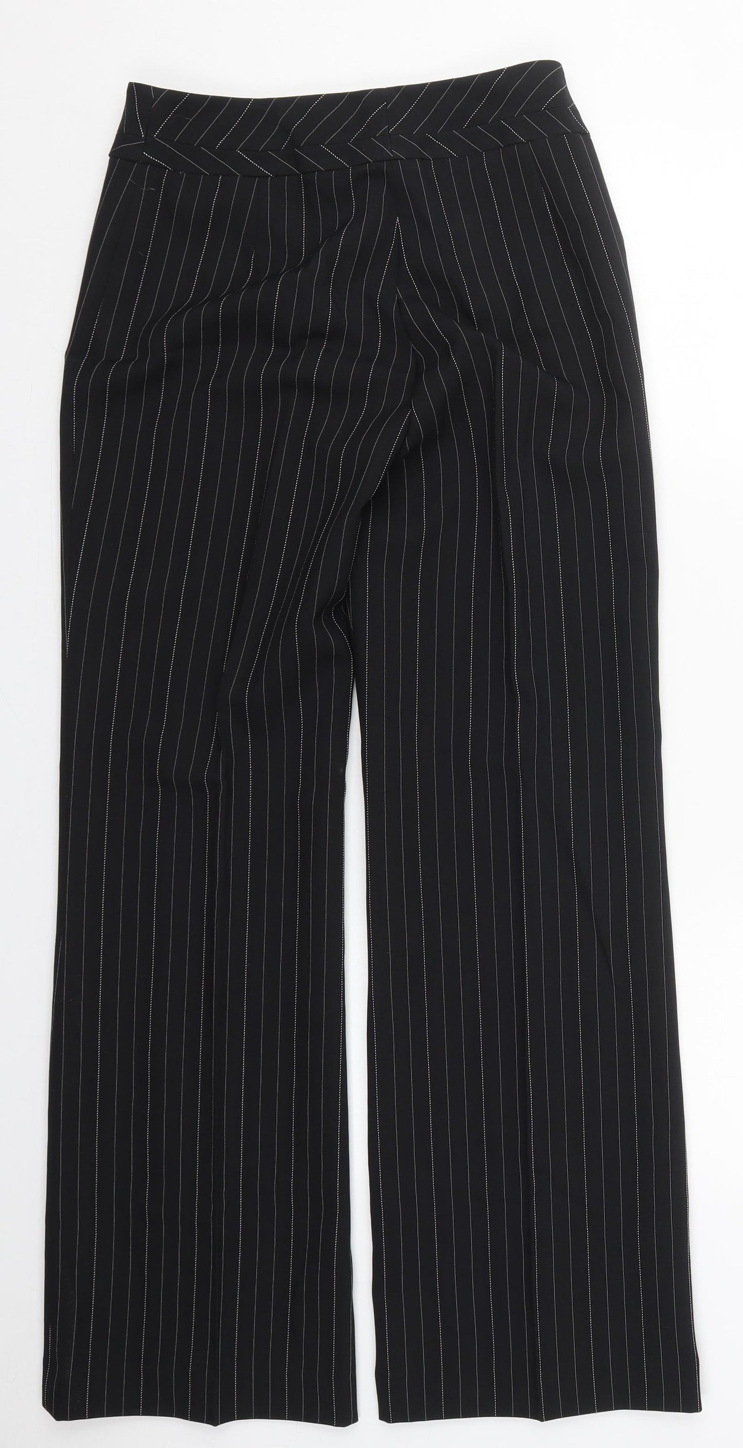 F&F Womens Black Striped Polyester Trousers  Size 8 L33 in Regular Hook & Eye