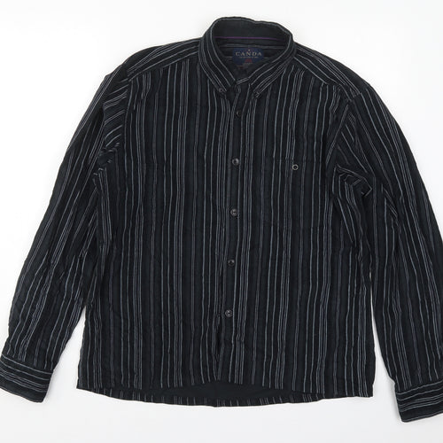 C&A Mens Black Striped Cotton  Button-Up Size M Collared Button