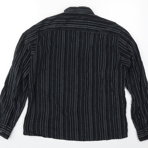 C&A Mens Black Striped Cotton  Button-Up Size M Collared Button