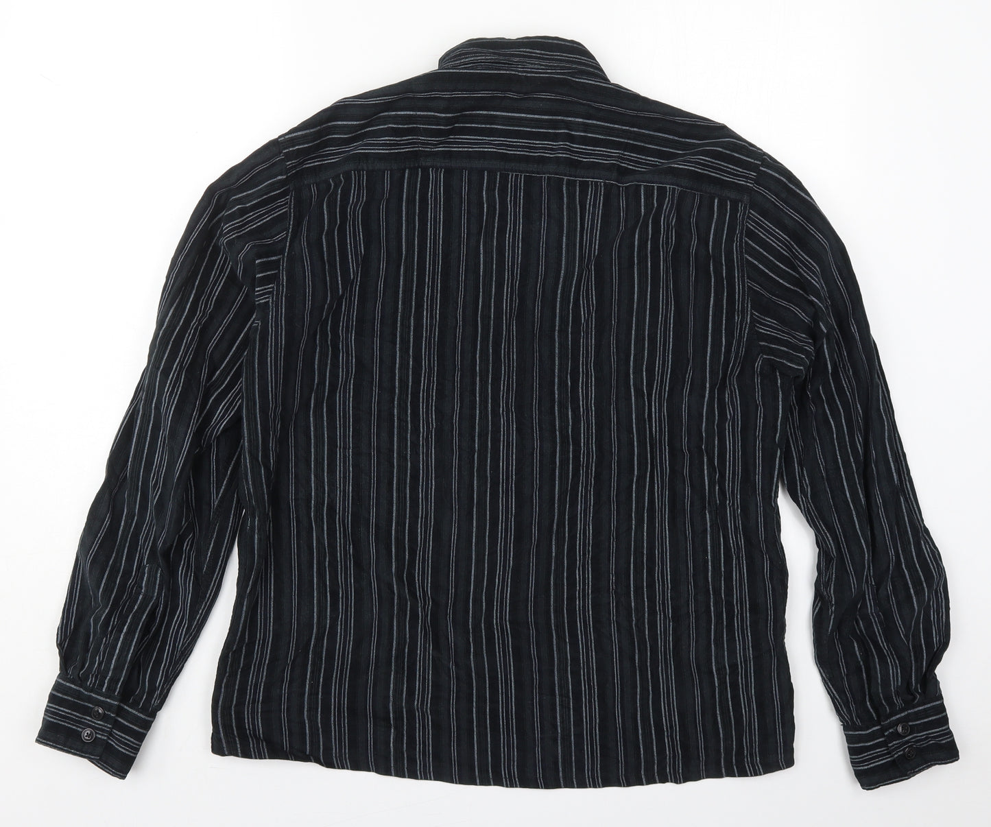 C&A Mens Black Striped Cotton  Button-Up Size M Collared Button