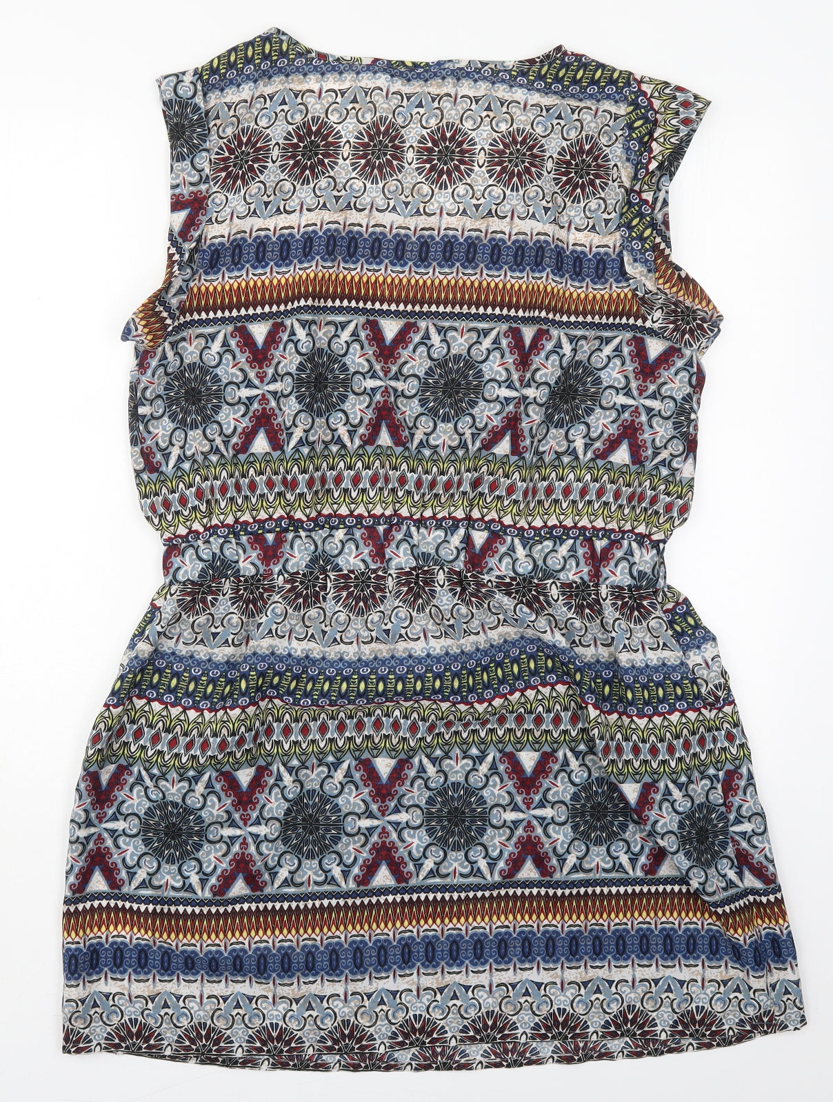 Peacocks Womens Blue Geometric Polyester Skater Dress  Size 16  Boat Neck Pullover