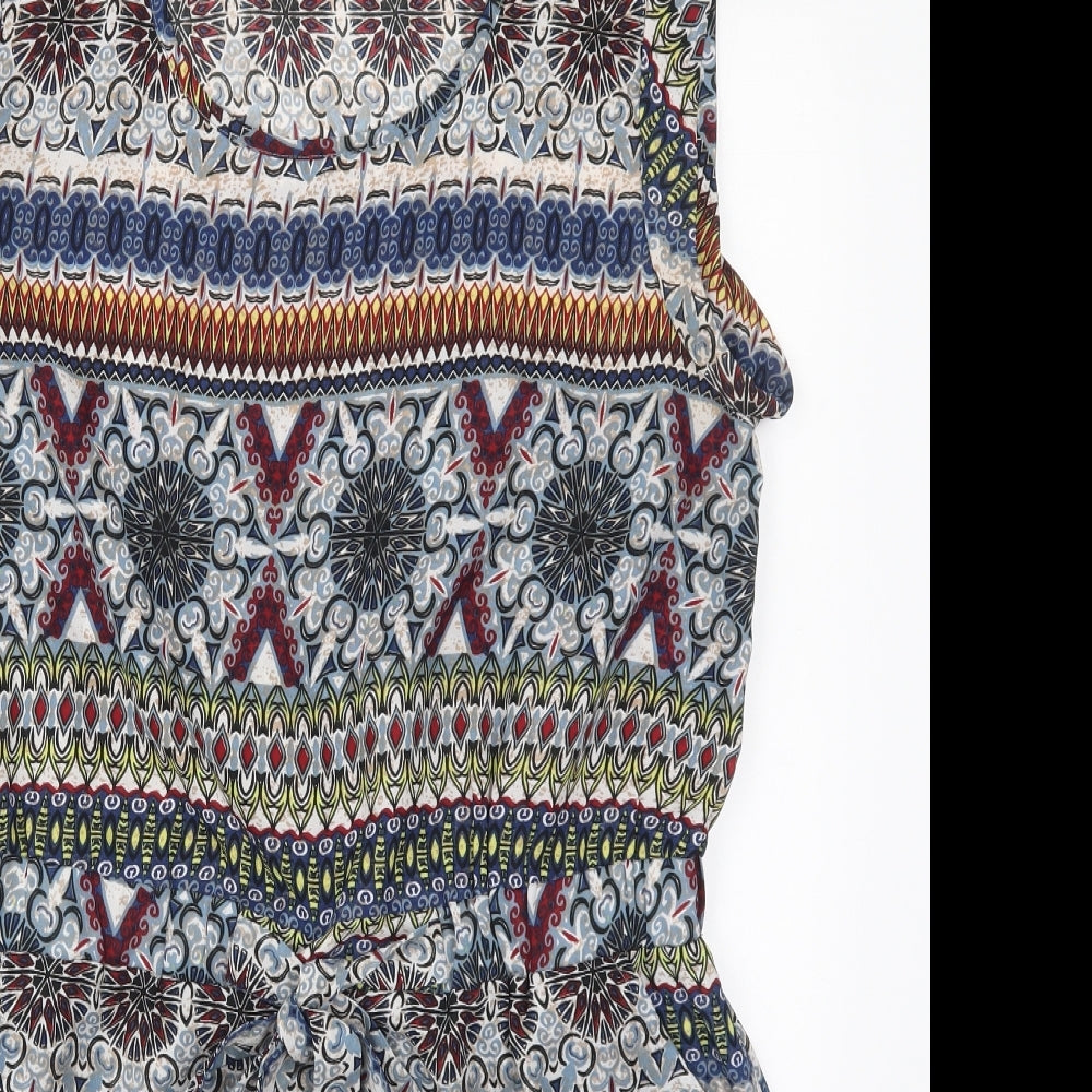 Peacocks Womens Blue Geometric Polyester Skater Dress  Size 16  Boat Neck Pullover