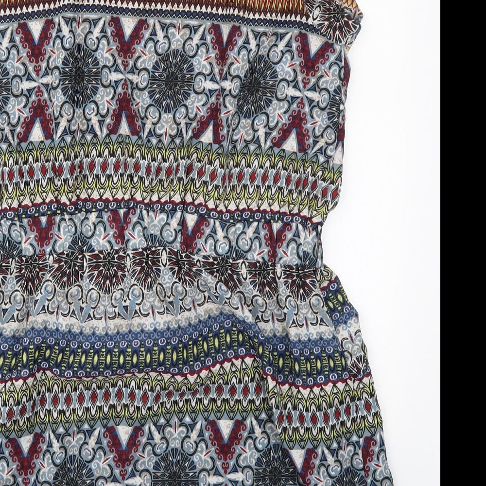 Peacocks Womens Blue Geometric Polyester Skater Dress  Size 16  Boat Neck Pullover