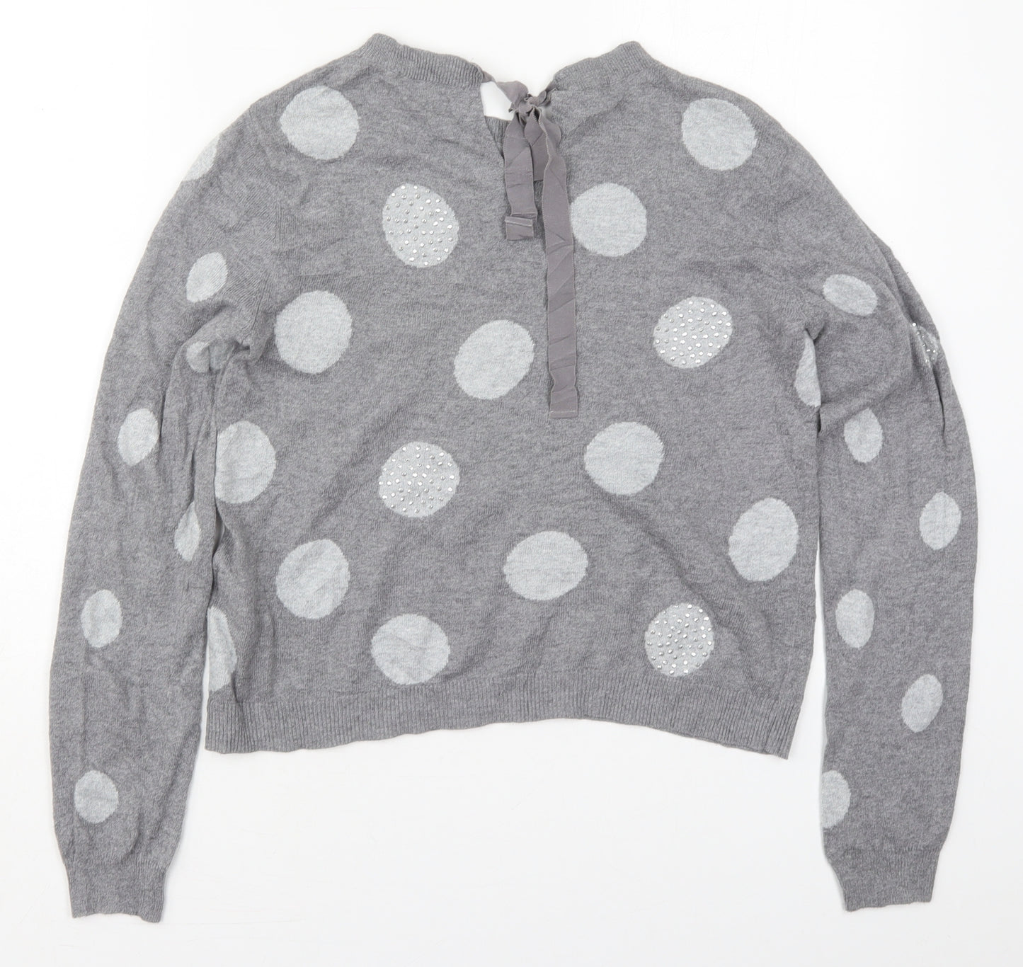 Oasis Womens Grey Crew Neck Polka Dot Cotton Pullover Jumper Size M