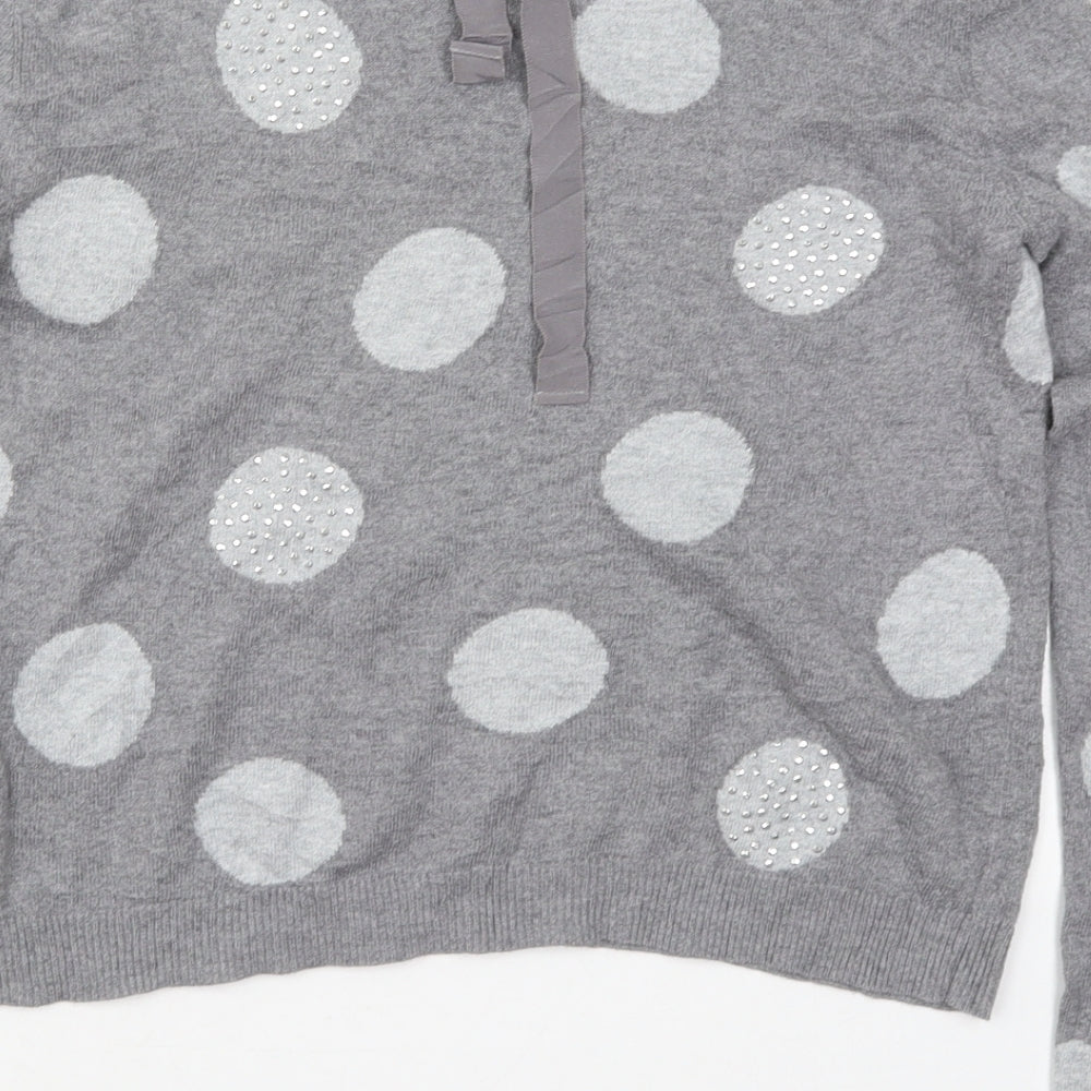 Oasis Womens Grey Crew Neck Polka Dot Cotton Pullover Jumper Size M