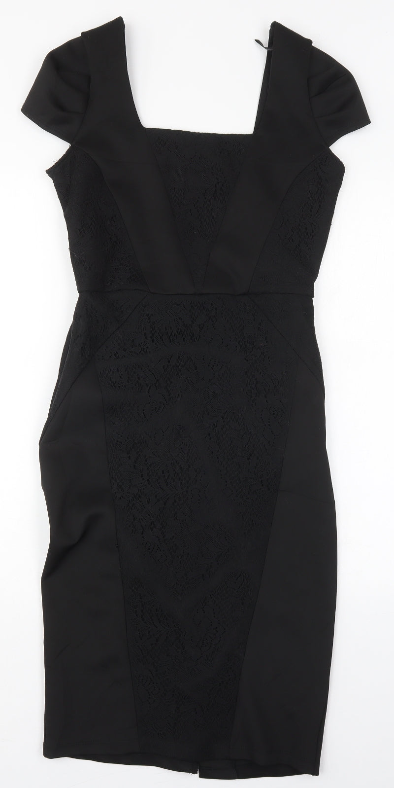 Dorothy Perkins Womens Black  Polyester Pencil Dress  Size 8  Square Neck Pullover