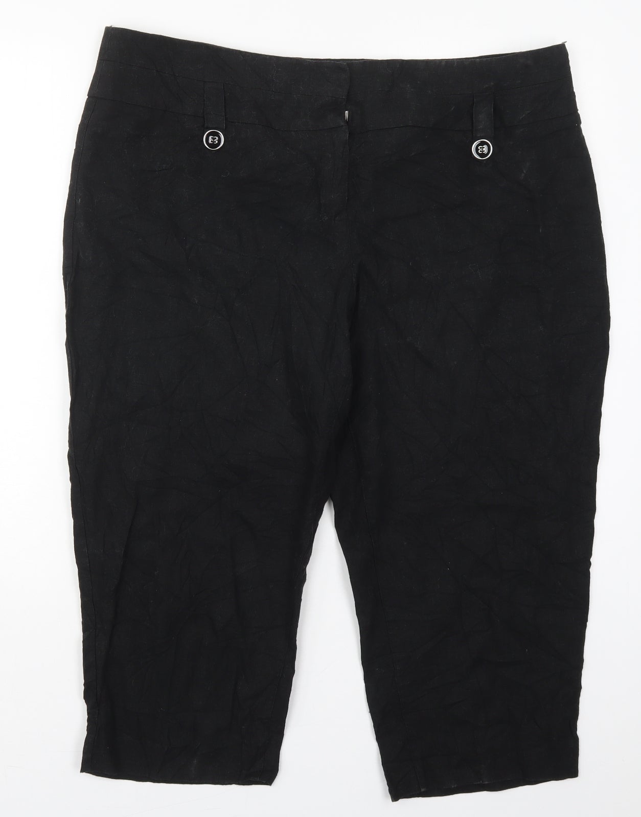Debenhams Womens Black  Linen Capri Trousers Size 18 L21 in Regular Hook & Eye