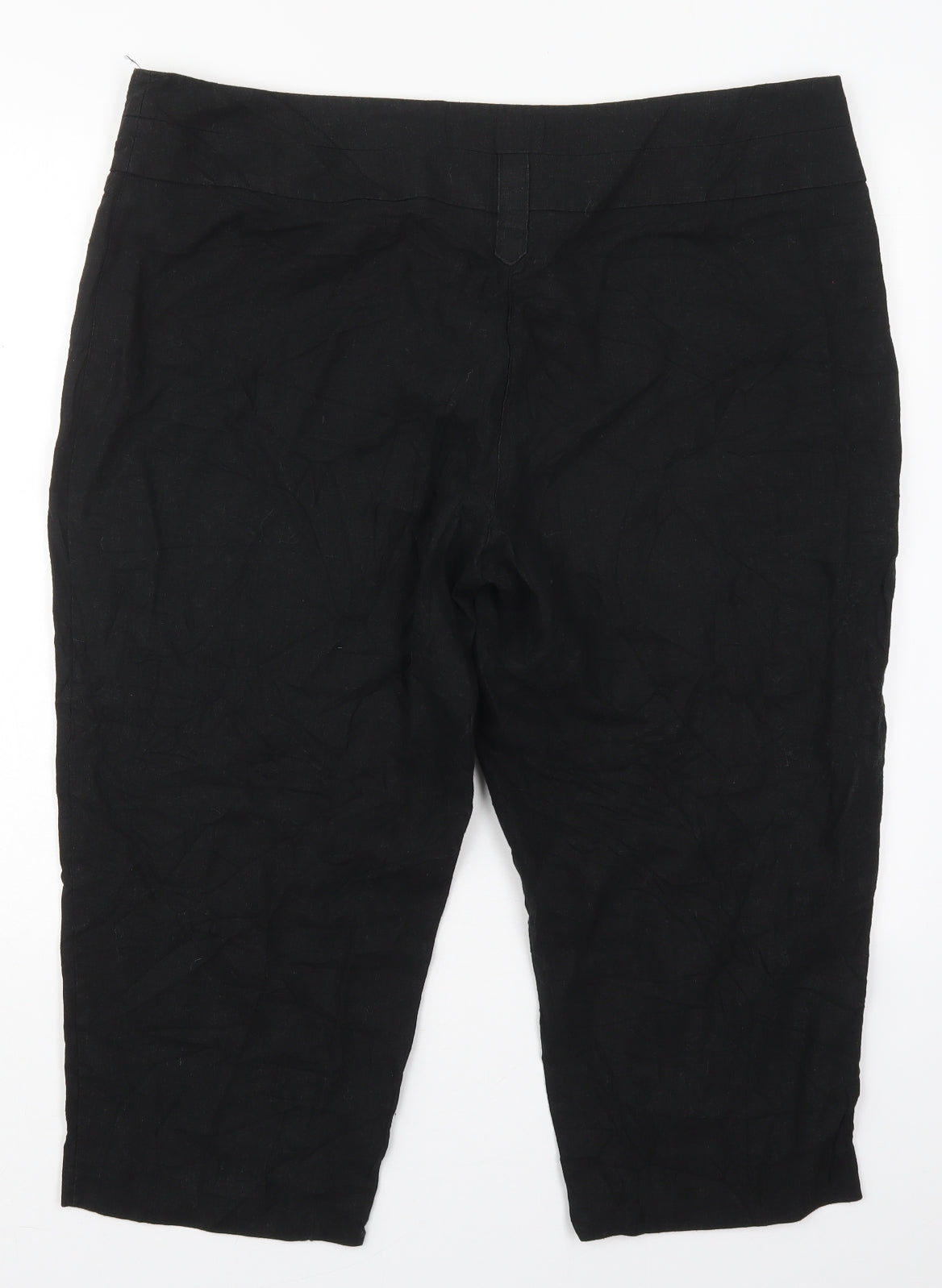 Debenhams Womens Black  Linen Capri Trousers Size 18 L21 in Regular Hook & Eye