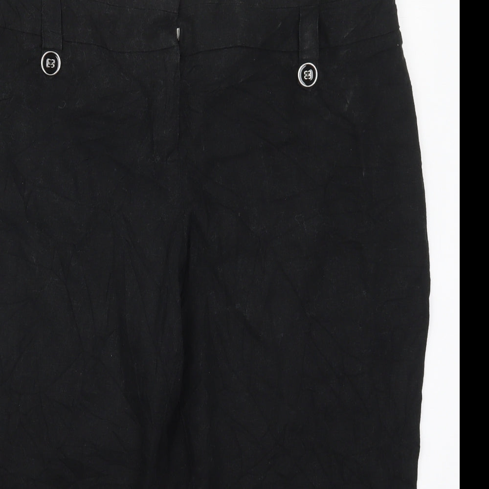 Debenhams Womens Black  Linen Capri Trousers Size 18 L21 in Regular Hook & Eye