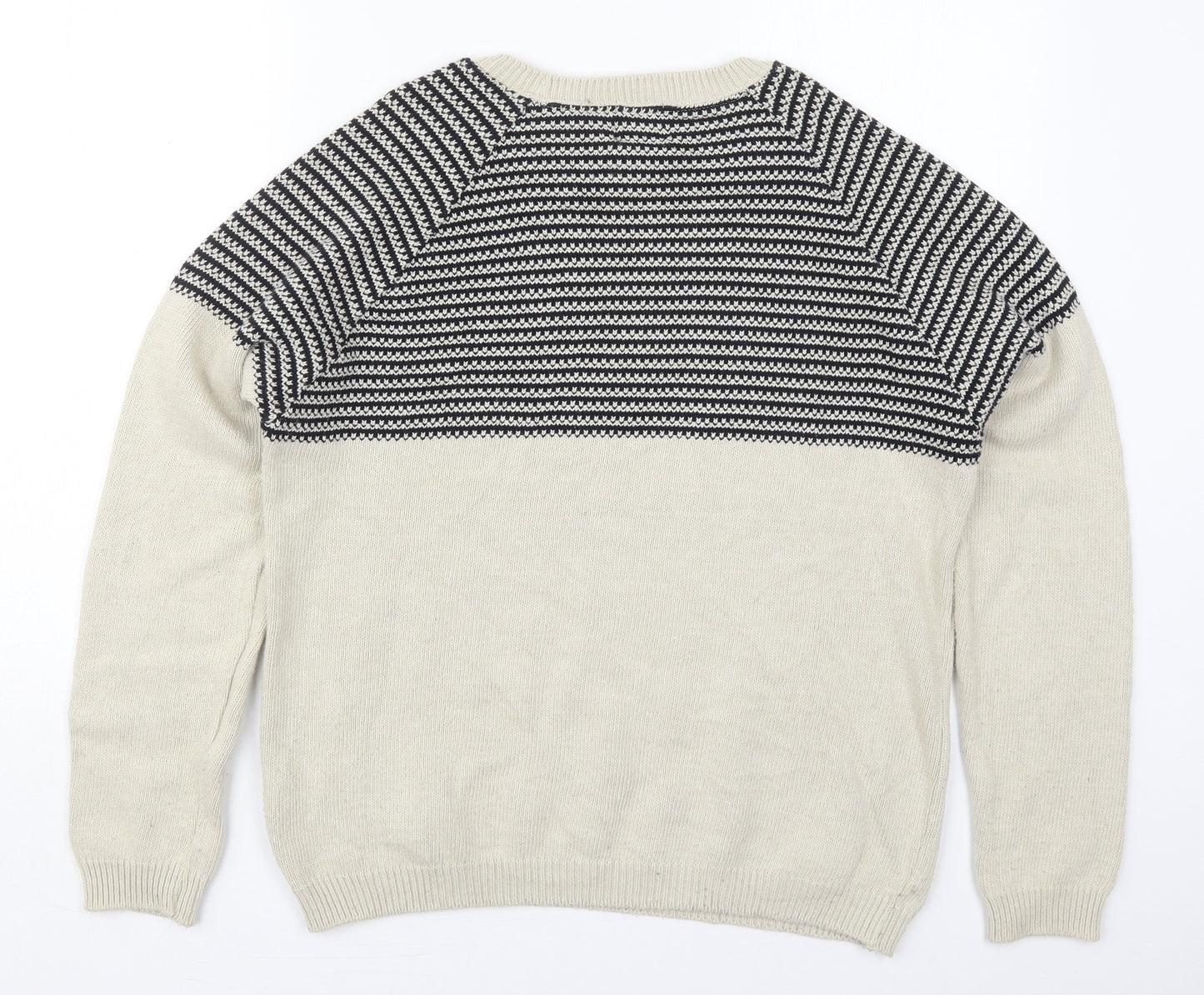 FYI Mens Beige Crew Neck Geometric Acrylic Pullover Jumper Size M